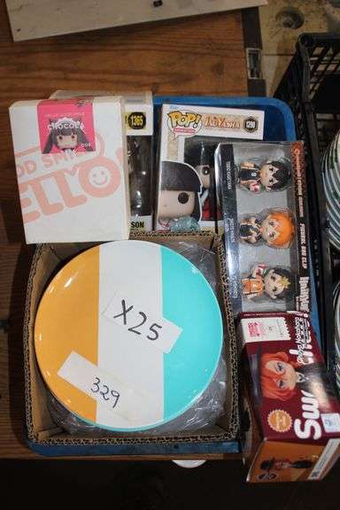 Lot of assorted items including toys such as Brand new Hello! Good Smile Chocola character,, Pop! Funko Annimation Trigun 1365, Milly Thompson, Funko Pop! Animation Inuyasha 1298 Kikyo Vinyl Figureine, Chuya Nakahara Action figure, Crunchyroll 1 Store Exclusive Figural Bag Clip, Haikyu!! characters include Tobio Kageyama, Shoyo Hinata, Yu Nishinoya, all items are brand new