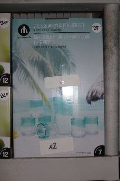 Brand new HomeTrends 7-piece acrylic pitcher set, comes with 1 pitcher and 6 lowballs, retails at $30