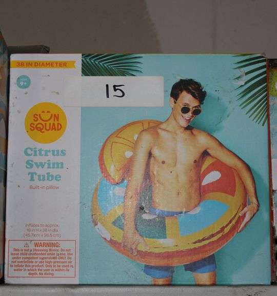 Brand new Sun squad citrus Swim Tube with Built in Pillow, 38 In Diameter