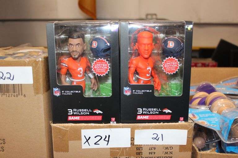 Excite Nfl 6" Collectible Figurine, Denver Broncos #3 Russell Wilson #8894 With (2) Limited Edition Variant Color Figures Included In Count