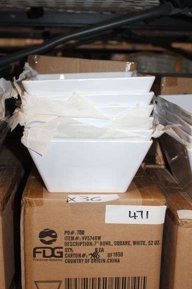 Brand new FDG 7" Square Bowl 52 oz capacity white color, lot sold by the bowl