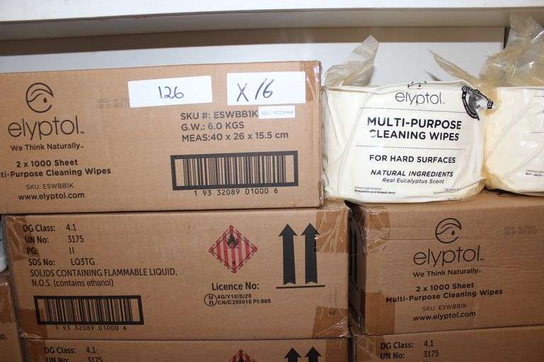 Elyptol Eswbb1K Multi-Purpose Cleaning Wipes For Hard Surfaces With Real Eucalyptus Scent 1000 Sheets Each Approx 5.5"Sq