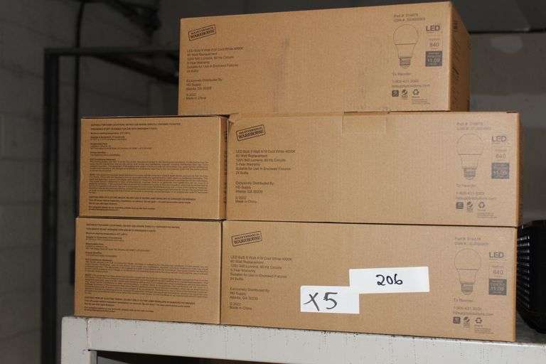 Brand new Maintenance Warehouse LED Bulb 9 Watt A19 Cool White 4000K, 60 Watt Replacement, Lot sold in 5 Cases, Each case comes with 24 Bulbs