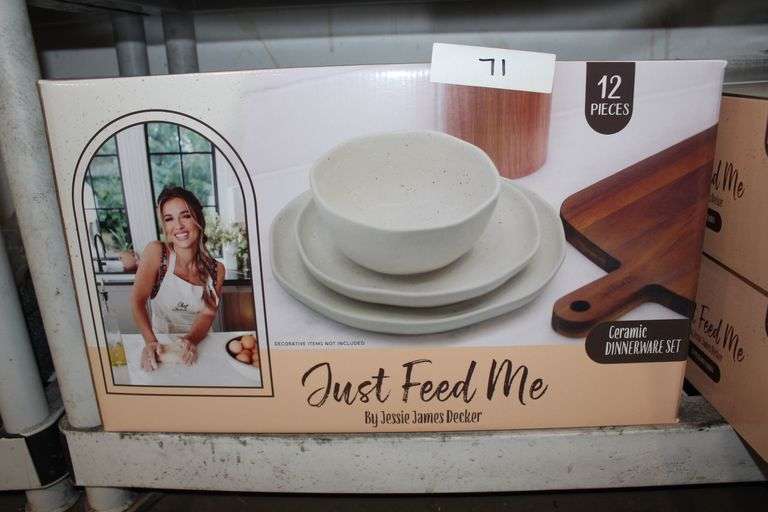 Brand new Just Feed Me by Jessie James Decker Ceramic Dinnerware Set 12 pieces, retails at $70 each
