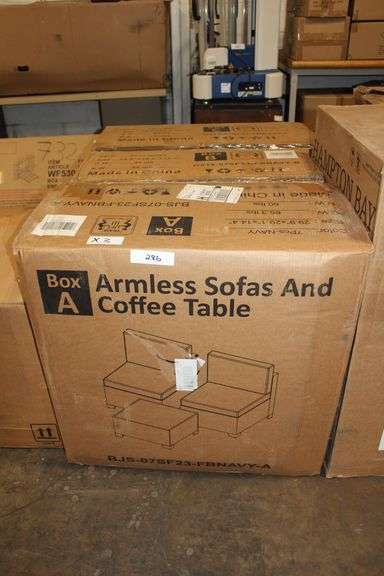 Armless Sofas and Coffee Tables, Comes with box A, B and C, Model Nos BJS-07SF23-FBNAVY-A, BJS-07SF23-FBNAVY-B and BJS-07SF23-FBNAVY-C, Lot sold PER BOX SET