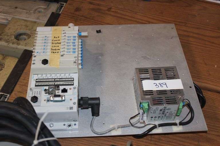 Industrial Electrical unit that includes FESTO Pneumatic Solenoid Valve 13 Manifold terminal MPAL-VI 569926 533342 24VDC, TDK Lambda DLP120-24-1/EI Cotinuous Loading