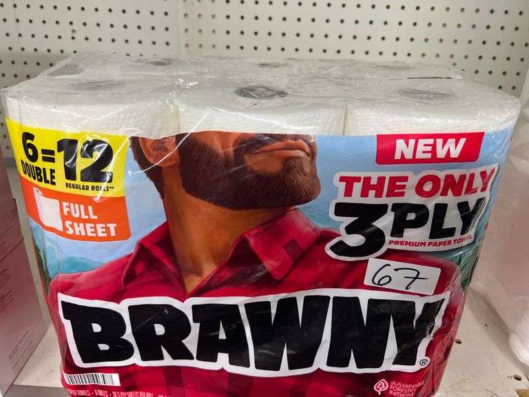 BRAWNY FULL SHEET PAPER TOWELS WITH 6 2-PLY ROLLS PER PACK, 266.4SQ. FT. TOTAL 11" x 10.2"