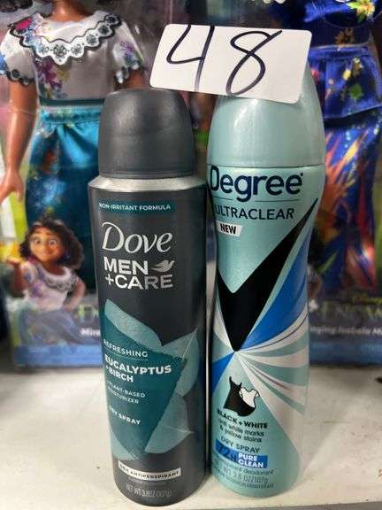 3.8OZ DRY SPRAY ANTIPERSPIRANT INCLUDING DOVE MEN+CARE EUCALYPTUS BIRCH ; & DEGREE ULTRA CLEAR PURE CLEAN