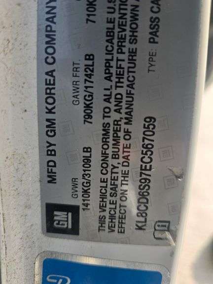 2014 CHEVY SPARK VIN# KLBCD6S97EC567059 HAS KEY HAS TITLE RUNS AN DRIVES HAS COLD AC AT TIME OF PICT