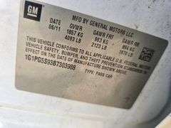 2011 CHEVY CRUZ VIN# 1G1PG5S93B7303988 HAS KEY HAS TITLE