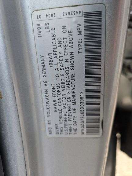 2005 VW TOUAREG VIN# WVGZG77L65D039912 HAS KEY HAS TITLE SEE DESCRIPTION