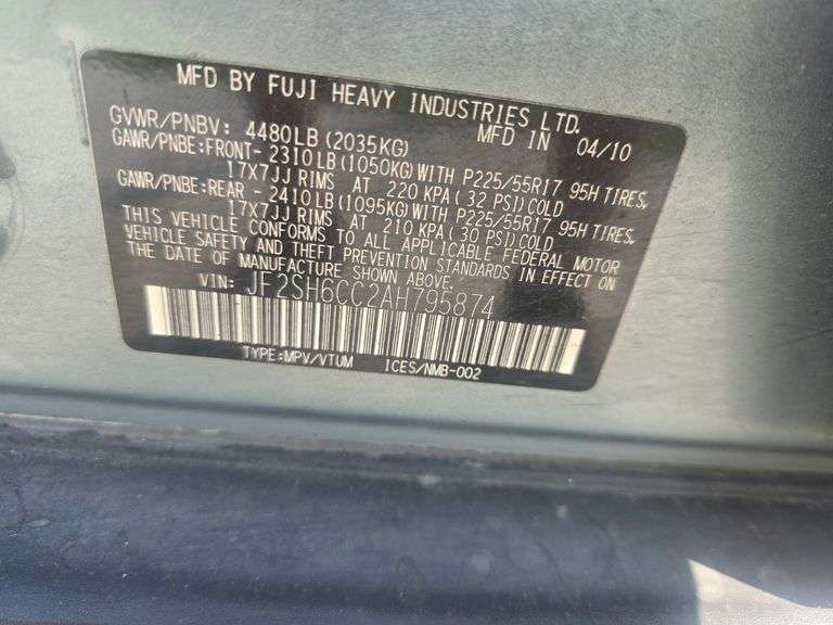 2010 SUBARU OUTBACK VIN# JF2SH6CC2AH795874 HAS KEY HAS TITLE RUNS AN DRIVES SEE DESCRIPTION