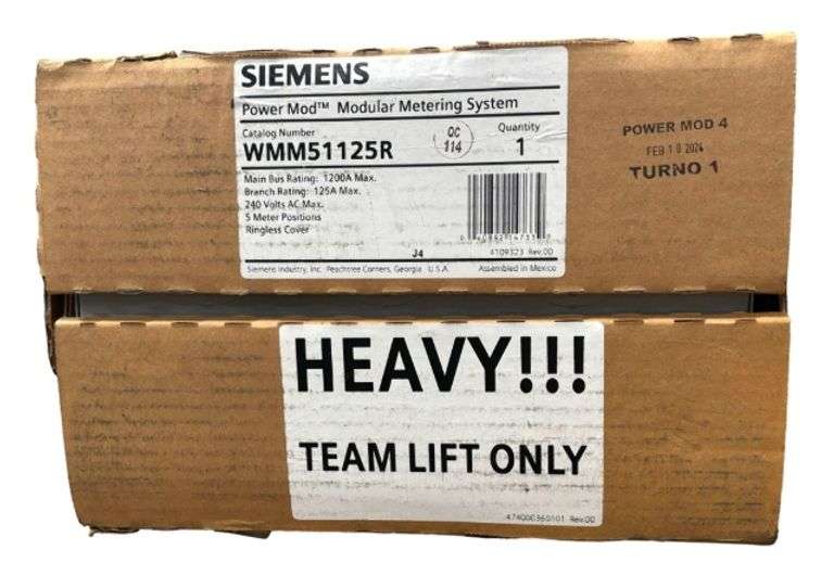 NEW - Siemens WMM51125R Meter Stack 1200A Main 125A Branch 240V 1PH 3W 5 Meter Pos Ringless Cover