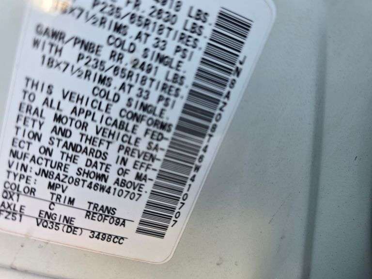 2006 NISSAN MURANO VIN# JN8AZ08T46W410707 HAS KEY HAS TITLE RUNS AN DRIVES SEE DESCRIPTION