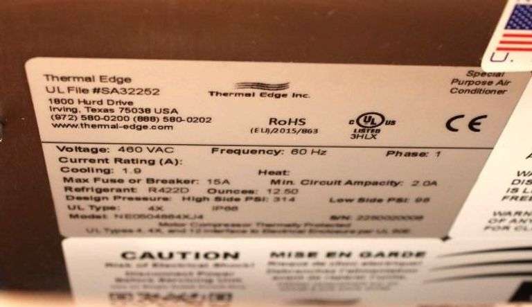 NEW - Thermal Edge NE0504864XJ4 Air Conditioner 460V 1.9A 60Hz 5000BTU/H Stainless