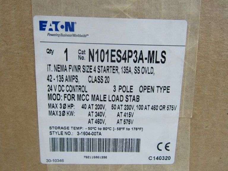NEW - Eaton N101ES4P3A-MLS Combination Starter 42-135A 24VDC 3P 50/60Hz 100HP NEMA 4