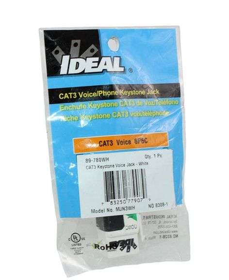 NEW - Ideal 89-780WH CAT3 Keystone Voice/Phone Jack