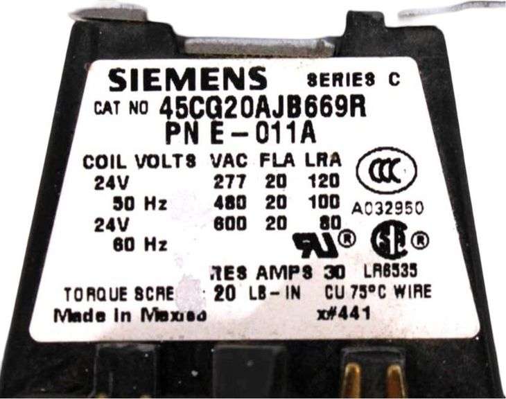 USED - Siemens 45CG20AJB669R Contactor 20A 600V Coil