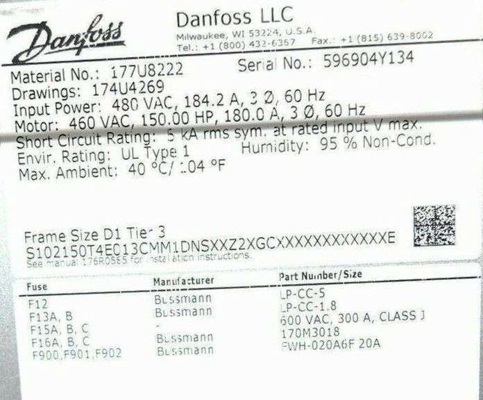 USED - Danfoss 134G7811 VLT HVAC Drive 204/183A 480V 110W