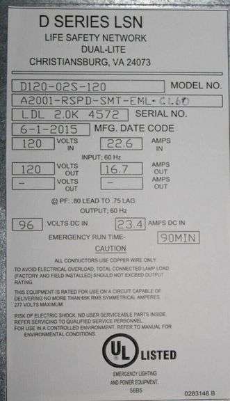 USED - LSN Dual Lite D120-02S-120 D Series Lighting Inverter 16.7A 120V 2kVA 1PH