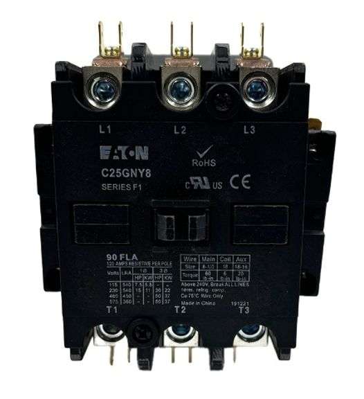NEW - Eaton C25GNY8 Definite Purpose Contactor w/ Auxiliary Switch 90A 600V 110-120VAC 3P
