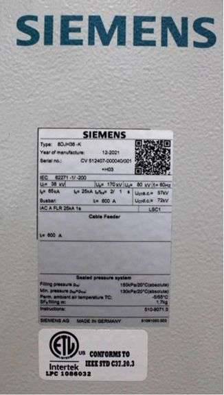 NEW - Siemens 8DJH 36 MEDIUM-VOLTAGE SWITCHGEAR Gas Insulated for Secondary Distribution Systems