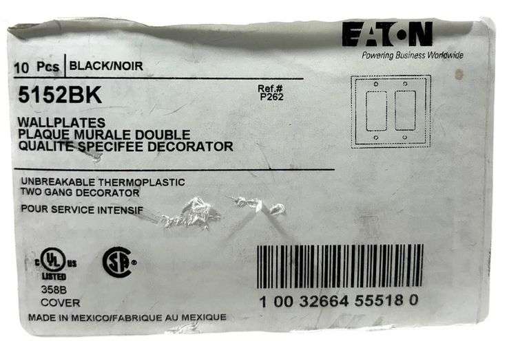 NEW - Box of 10 Eaton 5152BK Wall Plate 2-Gang Nylon