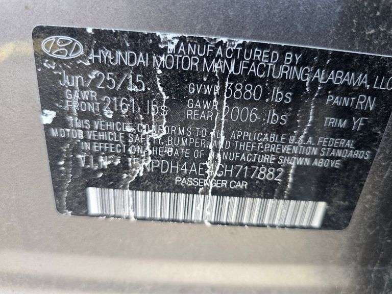 2016 HYUNDIA ELENTRA VIN# 5NPDH4AE4GH717882 HAS KEY HAS TITLE RUNS AN DRIVES SEE DESCRIPTION