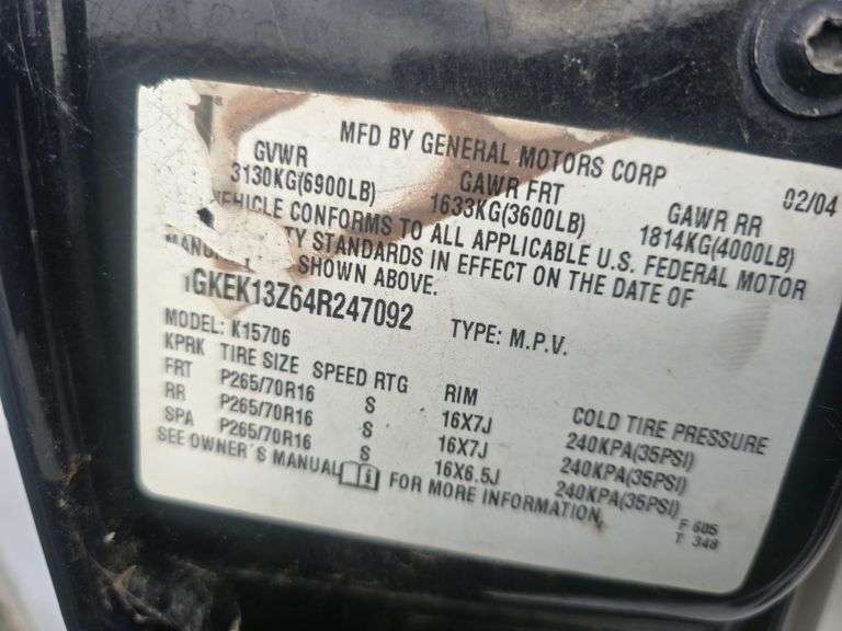 2004 GMC YUKON VIN# 1GKEK13Z64R247902 HAS KEY HAS TITLE RUNS AN DRIVES SEE DESCRIPTION