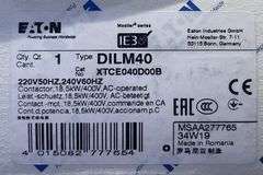 NEW - Eaton DILM40 XTCE040D00B IEC Contactor w/ Auxiliary Switch 40A 220V 50 Hz 240V 60Hz 3P