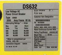 USED - Square D DS632 Low Voltage AC Power Circuit Breaker - 3200A 600V 3P 60 Hz Shunt Trip: 120 VAC