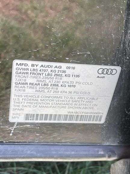 2017 AUDI Q3 VIN# WA1BCCFS4HR006914 HAS KEY HAS TITLE RUNS AN DRIVES SEE DESCRIPTION