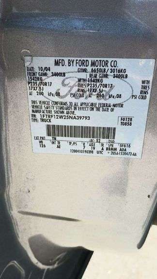 2004 FORD F150 VIN# HAS KEY HAS BILL OF SALE SEE DESCRIPTION