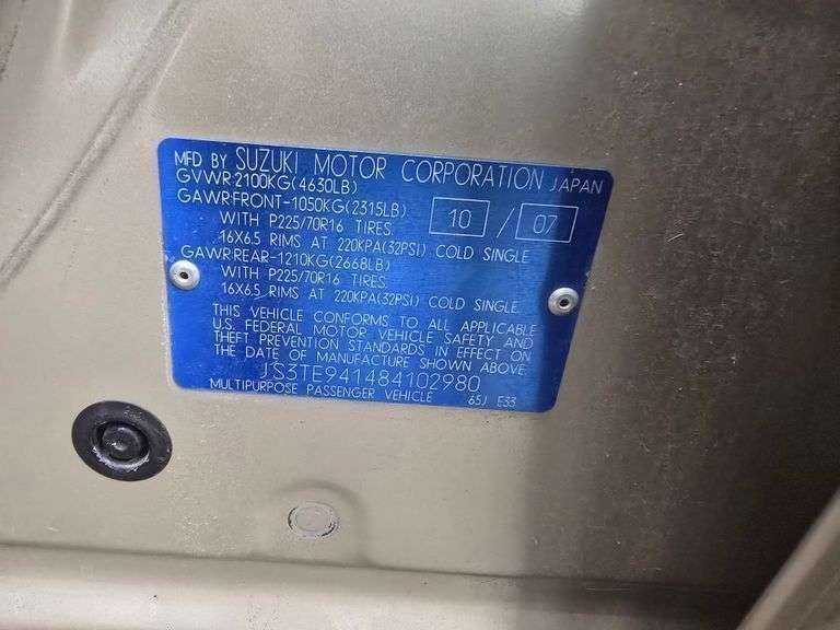 2008 SUZUKI GRAND VITARA VIN# JS3TE941484102980 HAS KEY HAS TITLE SEE DESCRIPTION