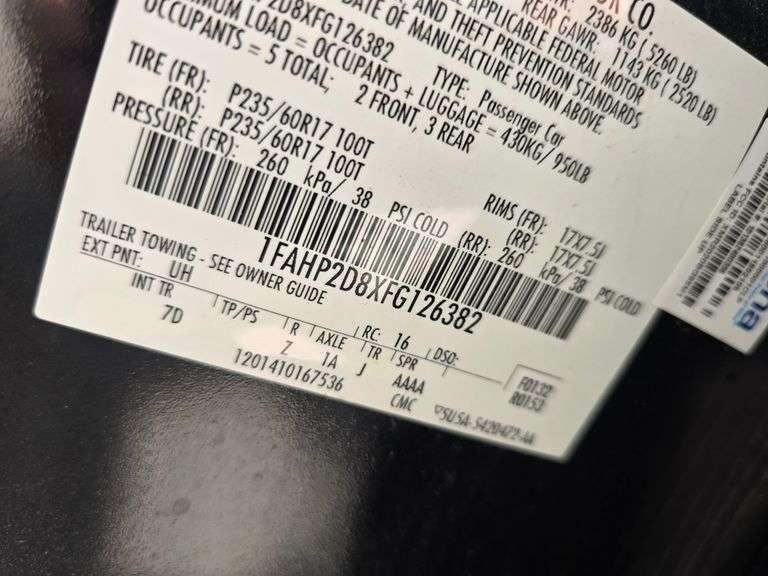 2015 FORD TAURUS VIN# 1FAHP2D8XFG126382 HAS KEY HAS TITLE RUNS AN DRIVES SEE DESCRIPTION