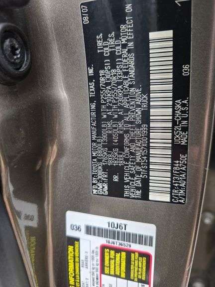 2007 TOYOTA TUNDRA VIN# 5TFST54157X001999 HAS KEY HAS TITLE RUNS AN DRIVES SEE DESCRIPTION