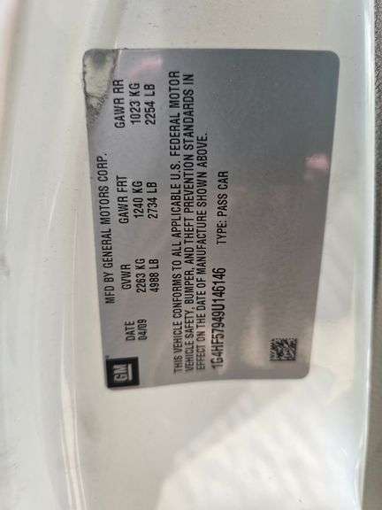 2009 BUICK LUCERNE VIN# 1G4HF57949U146146 HAS KEY HAS TITLE SEE DESCRIPTION