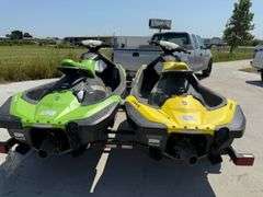 (2) SEADOOS AN TRAILER HAS KEYS HAS TITLES RUNS AN DRIVES SEE DESCRIPTION