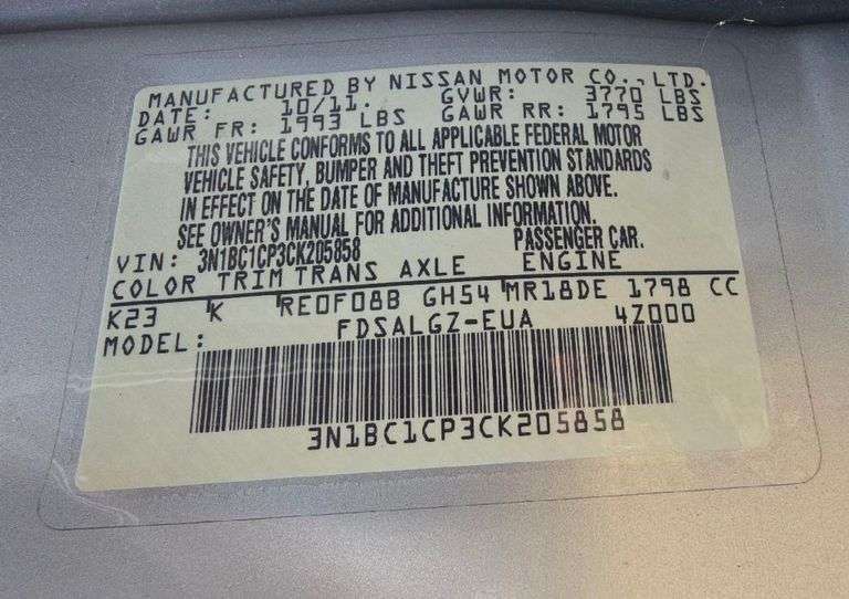 2012 NISSAN VERSA NO KEY HAS VSF PACK