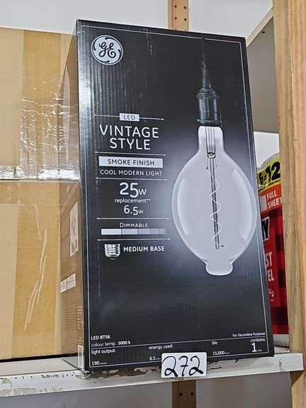 GE VINTAGE STYLE SMOKE FINISH COOL MODERN LIGHT 6.5W DIMMABLE MEDIUM BASE LED LARGE LIGHT BULB