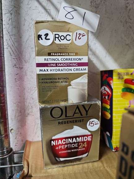 ROC FRAG FREE RETINOL CORREXION LINE SMOOTHING MAX HYDRATION CREAM 1.7OZ; & OLAY REGENERIST NIACINAMIDE+PEPTIDE 24 HYDRATING MOISTURIZER 1.7OZ