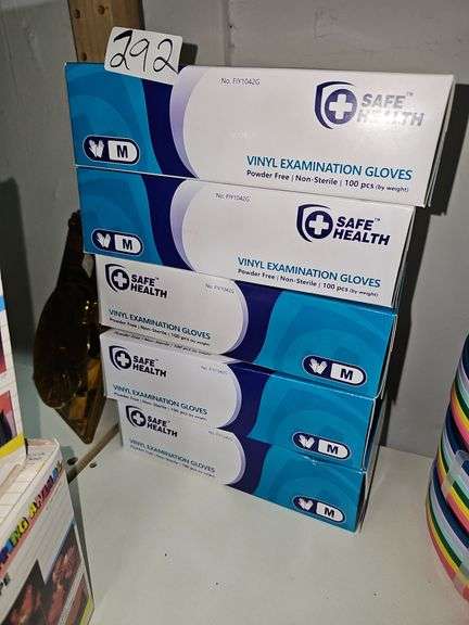 SAFE HEALTH VINYL EXAMINATION GLOVES POWDER FREE, NON-STERILE WITH 100 PCS PER BOX BY WEIGHT SIZE MEDIUM FIY1042G CLEAR