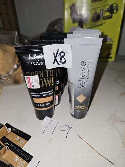 MAKEUP INCLUDING NYX BORN TO GLOW NATURALLY RADIANT FOUNDATION 1.01FL OZ ; AND BELIEVE BEAUTY SKIN FINISH TINTED MOISTURIZER 1FL OZ