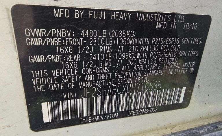 2011 SUBARU FORESTER HAS KEY HAS VSF PACK RUNS&DRIVES