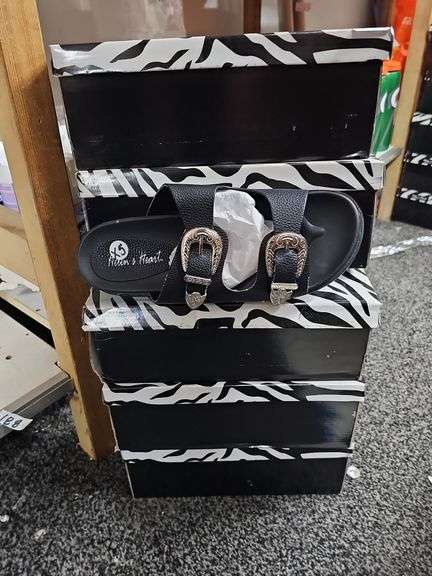 HELENS HEART BLACK SANDALS WITH SILVER BUCKLE IN VARIOUS SIZES