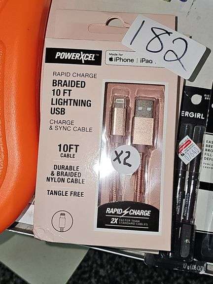 POWERXCEL RAPID CHARGE BRAIDED 10FT LIGHTING USB CHARGE & SYNC CABLE IN PINK