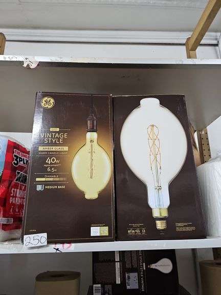 GE VINTAGE STYLE AMBER GLASS WARM MODERN LIGHT 6.5W DIMMABLE MEDIUM BASE LED LARGE LIGHT BULB
