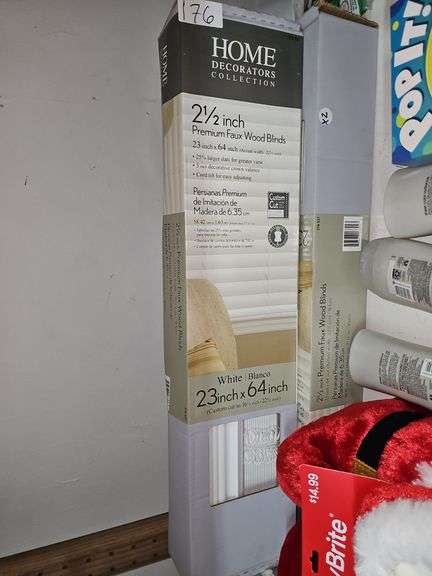 HOME DECORATORS COLLECTION 2.5" PREMIUM FAUX WOOD BLINDS 23" x 64"  WHITE COLOR, CAN BE CUSTOM CUT, 379-537