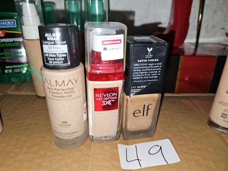FOUNDATIONS INCLUDING ALMAY SKIN PERFECTING 2FL OZ, REVLON AGE DEFYING 3X 1OZ AND ELF FLAWLESS SATIN