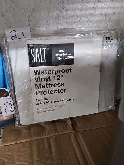 SALT WATERPROOF VINYL 12" MATTRESS PROTECTOR TWIN XL 39"x80" ZIPPER CLOSURE